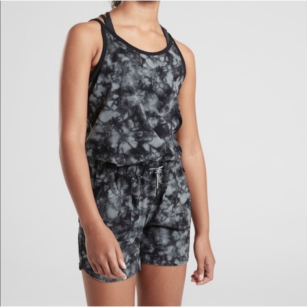 Athleta Girl Girls Black Tie Dye Romper Size L 12 Summer Camp Beach WORN ONCE